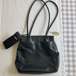 Nine West Black Leather Tote with Logo Charm